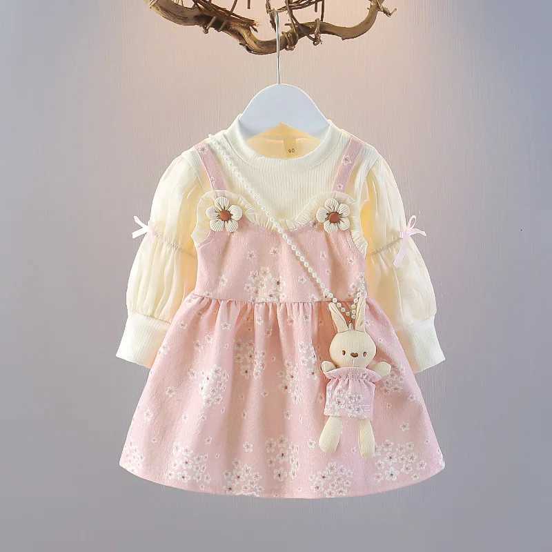 Printemps automne nouvelle robe florale faux deux pièces 1-6 ans filles doux mignon fille vêtements cadeau lapin vêtements pour enfants T260319