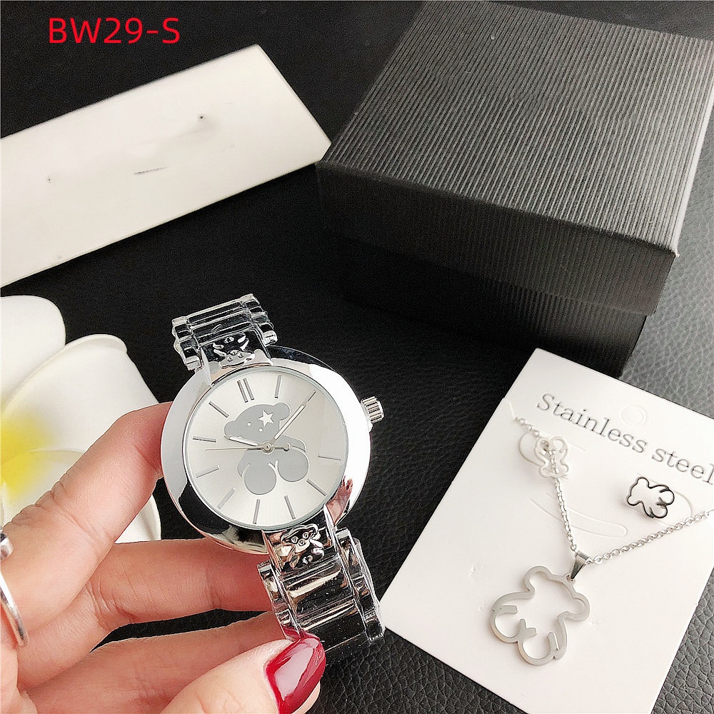 Hot Sale Women Men Silver Gold Stainless Steel Bear Span Electronic Watch Letter Zircon Cartoon Animal Bracelets Pulsera Span Jewelry A Gift-image-1098414201