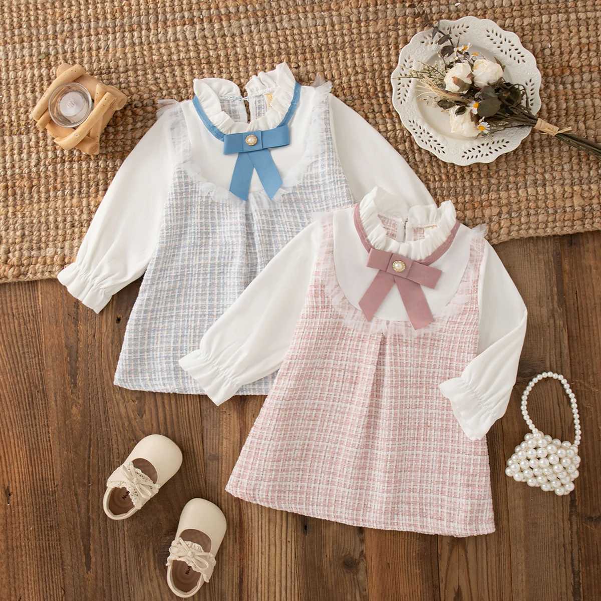 Spring And Autumn New Sweet Bow Baby Girl Dress Korean Style ChildrenS Long Sleeved Clothes For Babies Aged 0-3 Years OldT260319-image-1098411345