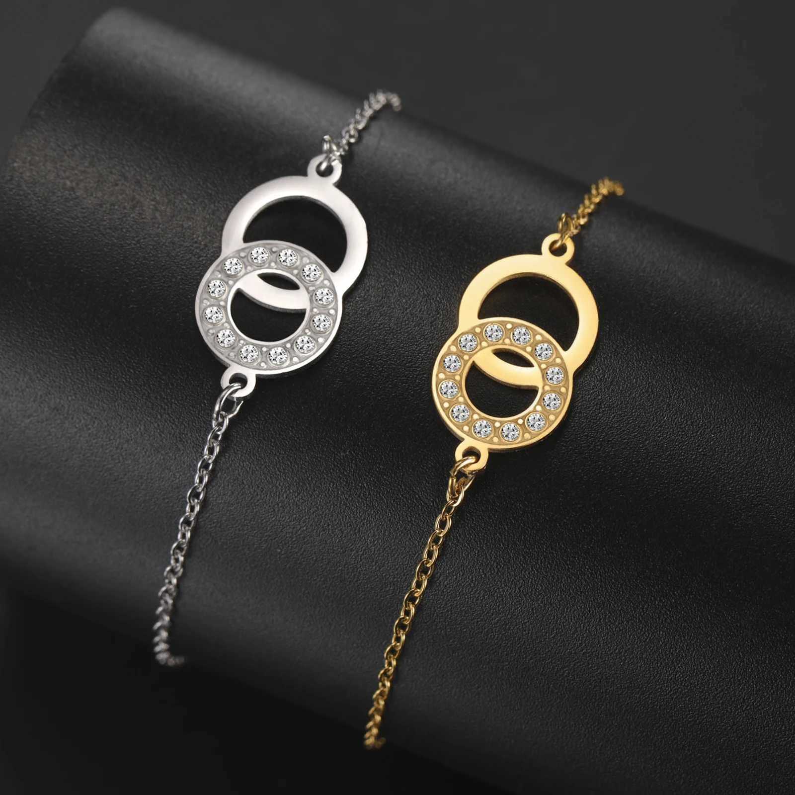 Cazador – breloque géométrique Double cercles, bijoux en acier inoxydable, Zircon clair, cadeau d'anniversaire pour femmes, 2025 H260321