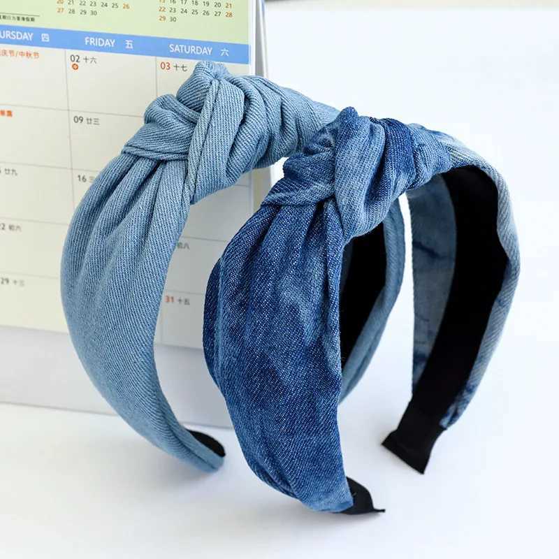 Denim Tie dye Knot Hairband Cross Headband for Women Girls Hair Accessories H260321-image-1098450811