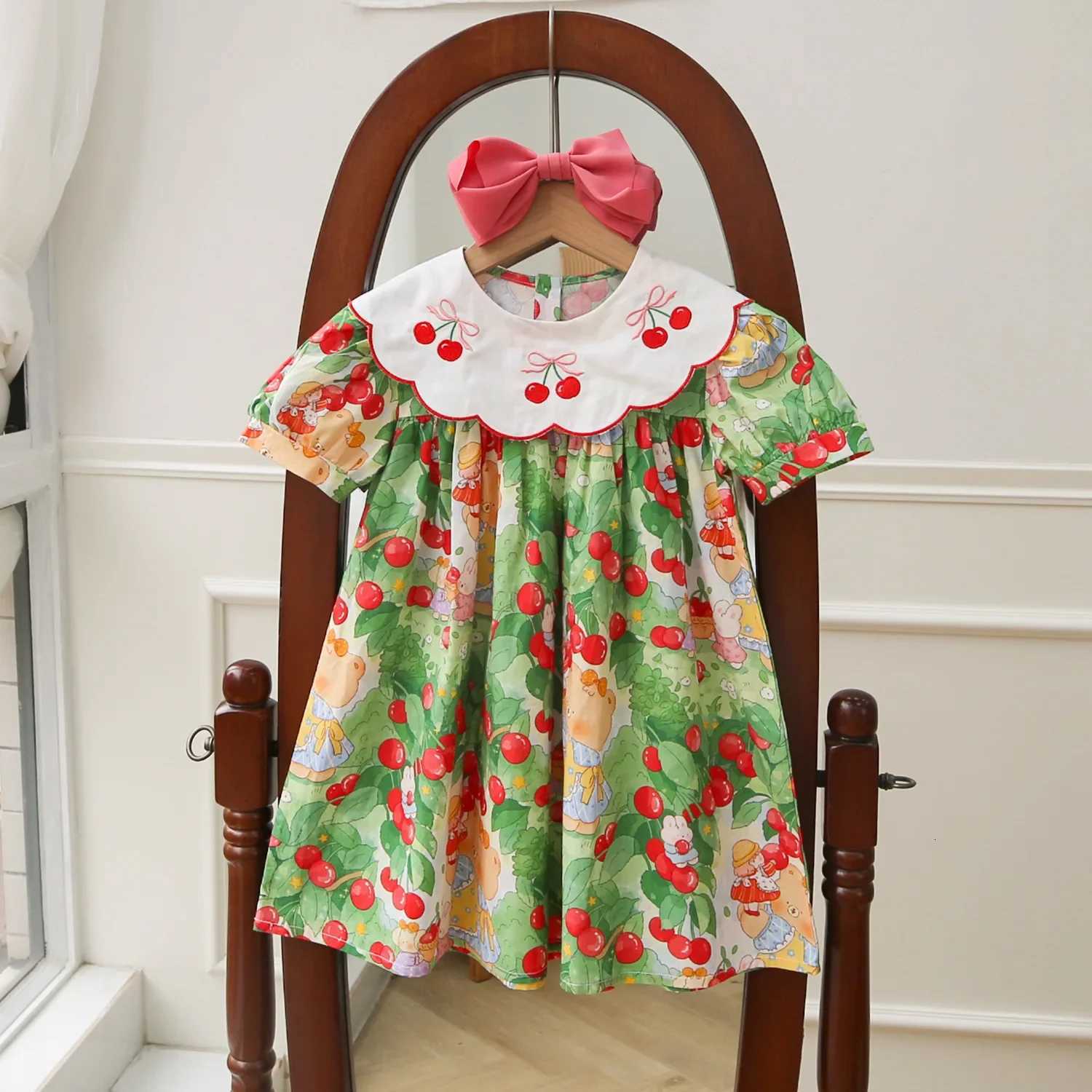 Girls Casual Dresses Cherry Embroidered Doll Collar Dress for Girls Clothes for 2 To 7 Years Kids Dresses for GirlsT260319-image-1098411196