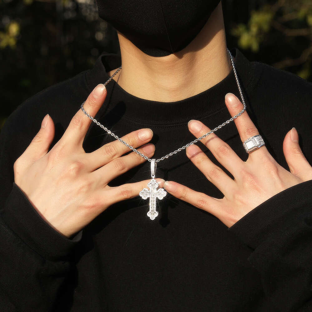 Cross-Border New Large Cloud Cross Pendant Hip-Hop Ice with VVS moissanite Rap Rhinestone Personality Versatile Trendy Men's Moissanite Necklac