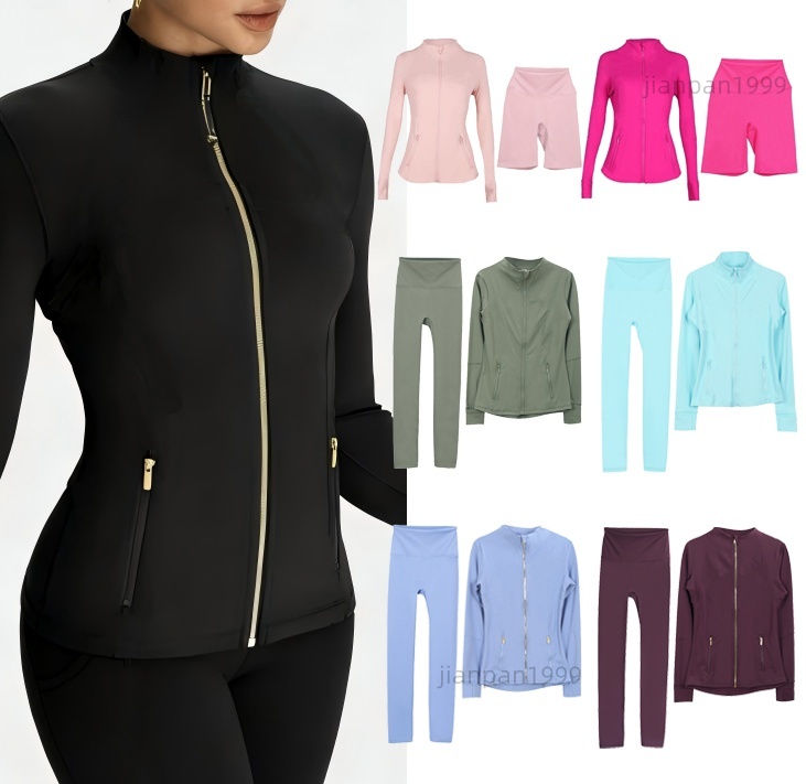 Ensemble d'entraînement Ensembles de yoga pour femmes vestes shorts shorts de fitness vestes de sport taille haute fermeture éclair tenues de spo
