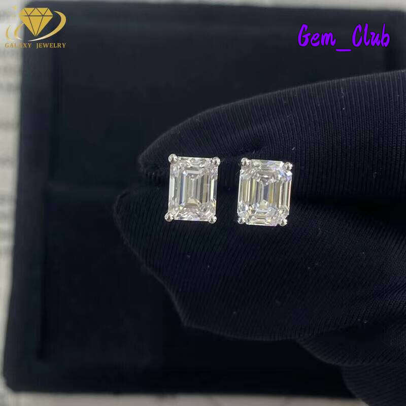 Fashion Jewelry Wholesale Price 18K White Gold Emerald Cut Earring Lab Grown Diamond Earrings For Gift