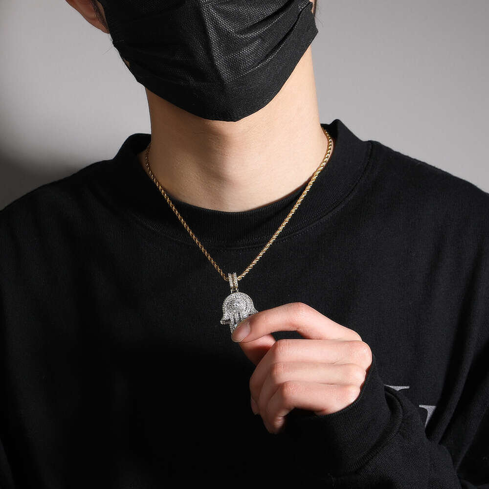 Style Double Layer Fatima Hand Men's Pendant Pure silver Inlaid Moissanite Vintage Personality Hip Hop Ice with VVS moissanite Necklace Wholesa