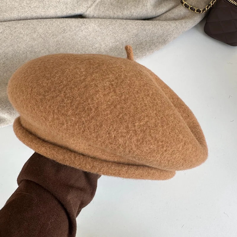 Women's Mallard Brown Wool Beret 2025 Winter Slouchy Beanie 2 Way Stretch Knit Hat 260916