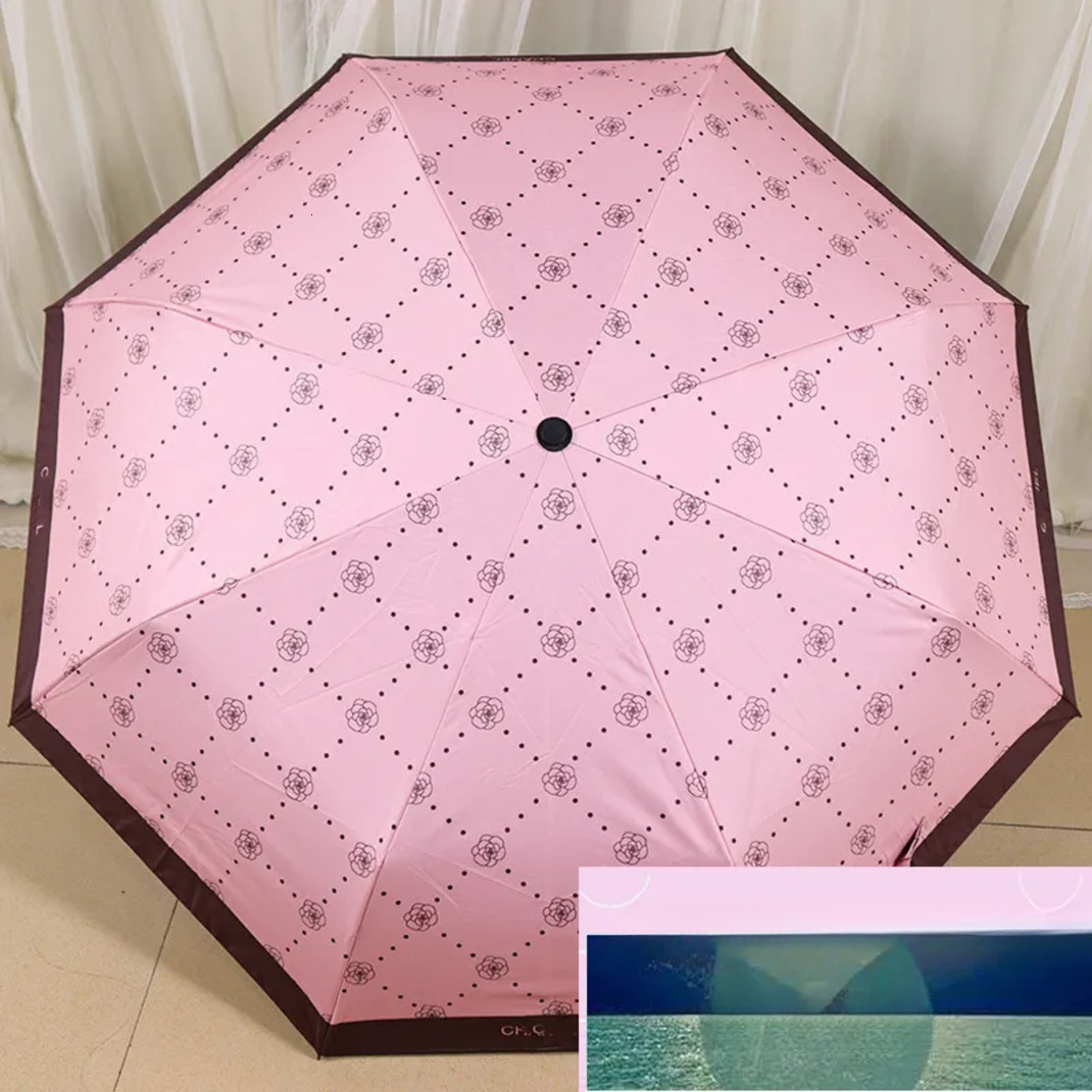 2026 Designer Umbrella High-End Full Version Luxury Camellia Big Brand Black Glue Coating Sun Protection Automatic Open And Rain Dual-Use Luxury Gi