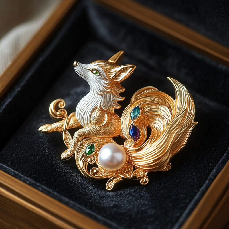 Natural freshwater pearl colored diamond brooch cute fox chest flower luxurious clothing cessories Brooc C260804