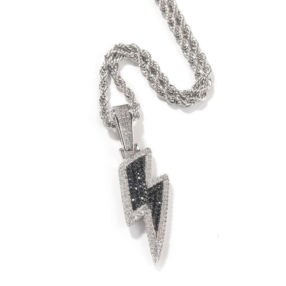 Hip-Hop Ice with VVS moissanite Lightning Pendant Pure silver Inlaid Moissanite Simple Versatile Unisex Cool Style Necklace Wholesale