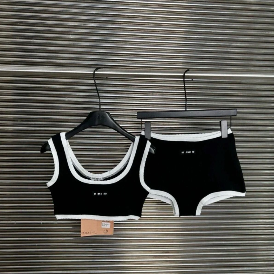 Luxury Womens Sports Bra and Shorts Set - Designer Yoga Tank Top with Split Swimwear Bottoms - Sexy Sporty Bikini-Inspired Lingerie for Active Wear