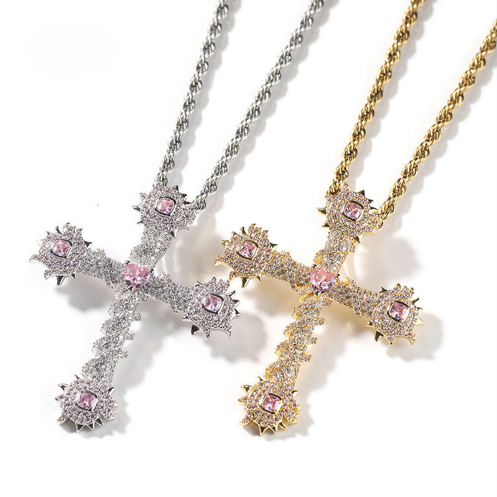 Trendy Heart Cross Pendant Hip-Hop Ice with VVS moissanite Pure silver Material Gold-Plated Inlaid Diamond Men's Moissanite Necklace