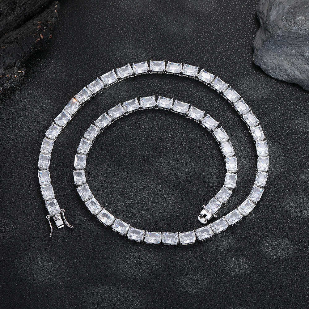 Jewelry Hip Hop Silver with full diamond inlay square Moissanite street style trendy necklace personalized collarbone chain jewel