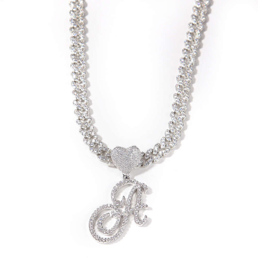Cross-Border Ice with VVS moissanite Heart Buckle Floral Letter Pendant Fashion Personality High-End Unisex Hip-Hop Necklace
