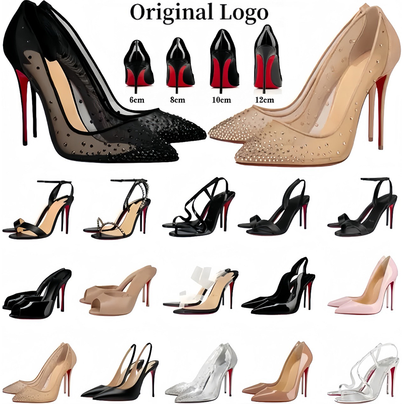 Designer Red Bottoms Talons Femmes Robe Chaussures Rouge Peep Toe Sandales 6cm 8cm 10cm 12cm Talons Nude Noir Verni Véritable Pompes En Cuir 35-4