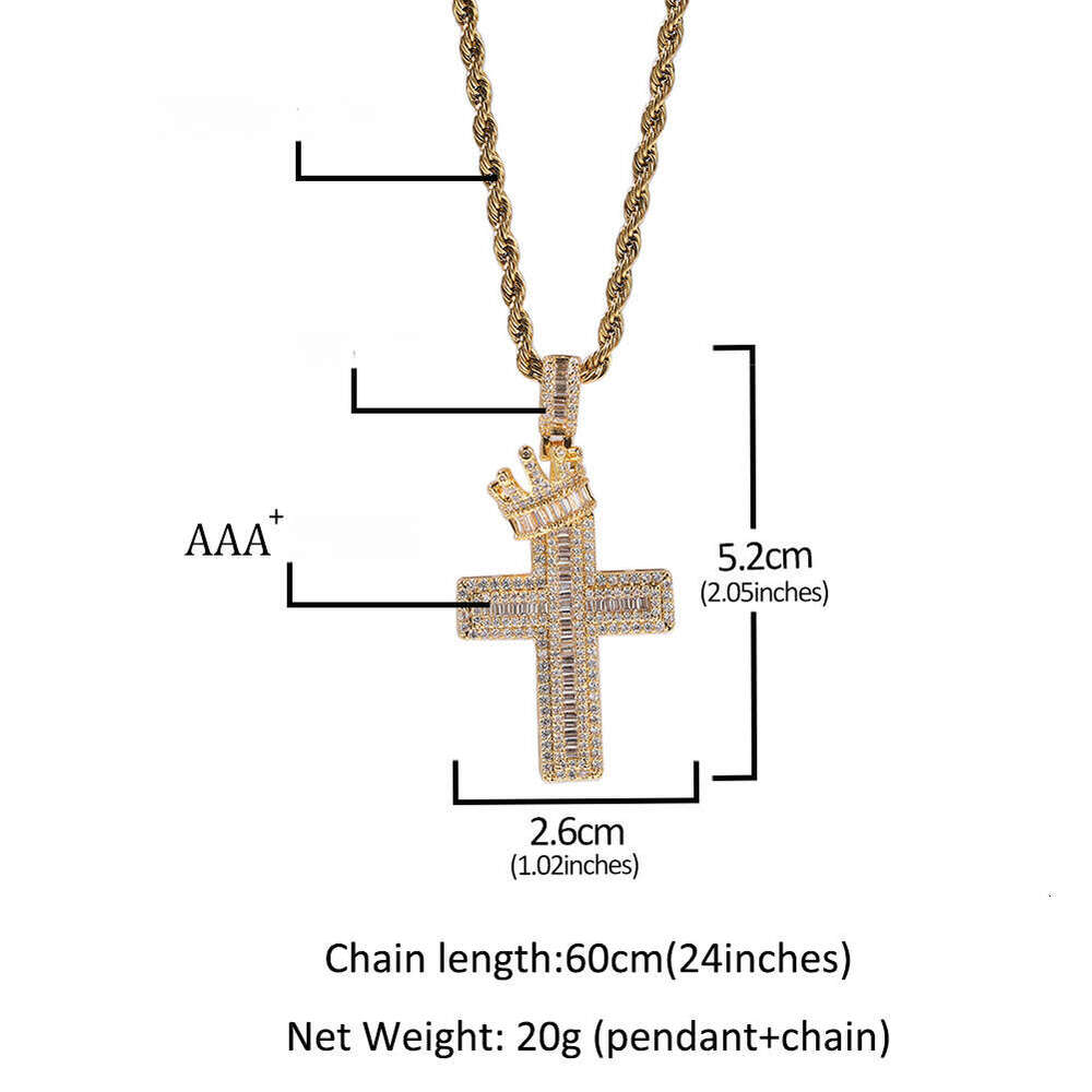 Full Crown Cross Pendant Necklace for Men Pure silver Inlaid Moissanite Hip Hop Ice with VVS moissanite Punk Trendy Personality One Piece Dropshippi