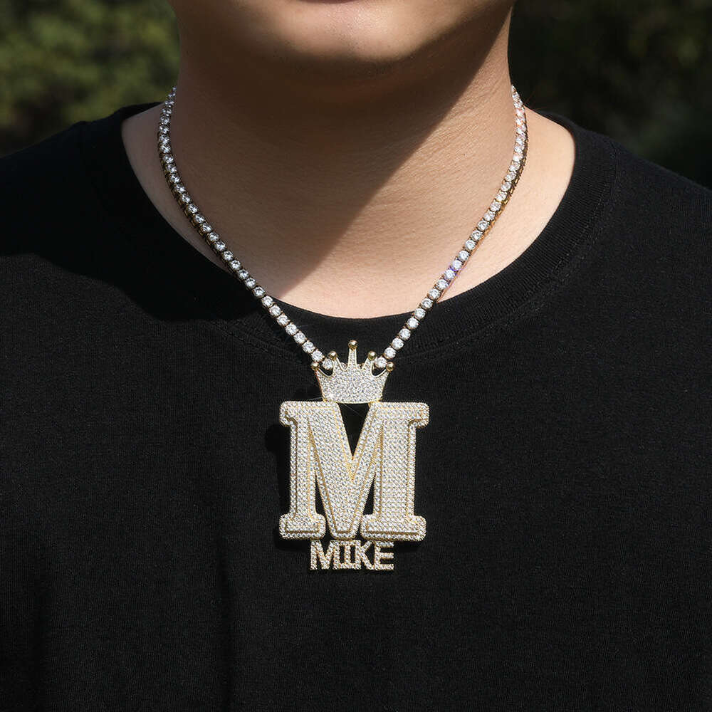 Cross-Border Hip-Hop Ice with VVS moissanite Crown Buckle Letter Trendy Fashion Pure silver Inlaid Moissanite Full Diamond Custom Pendant