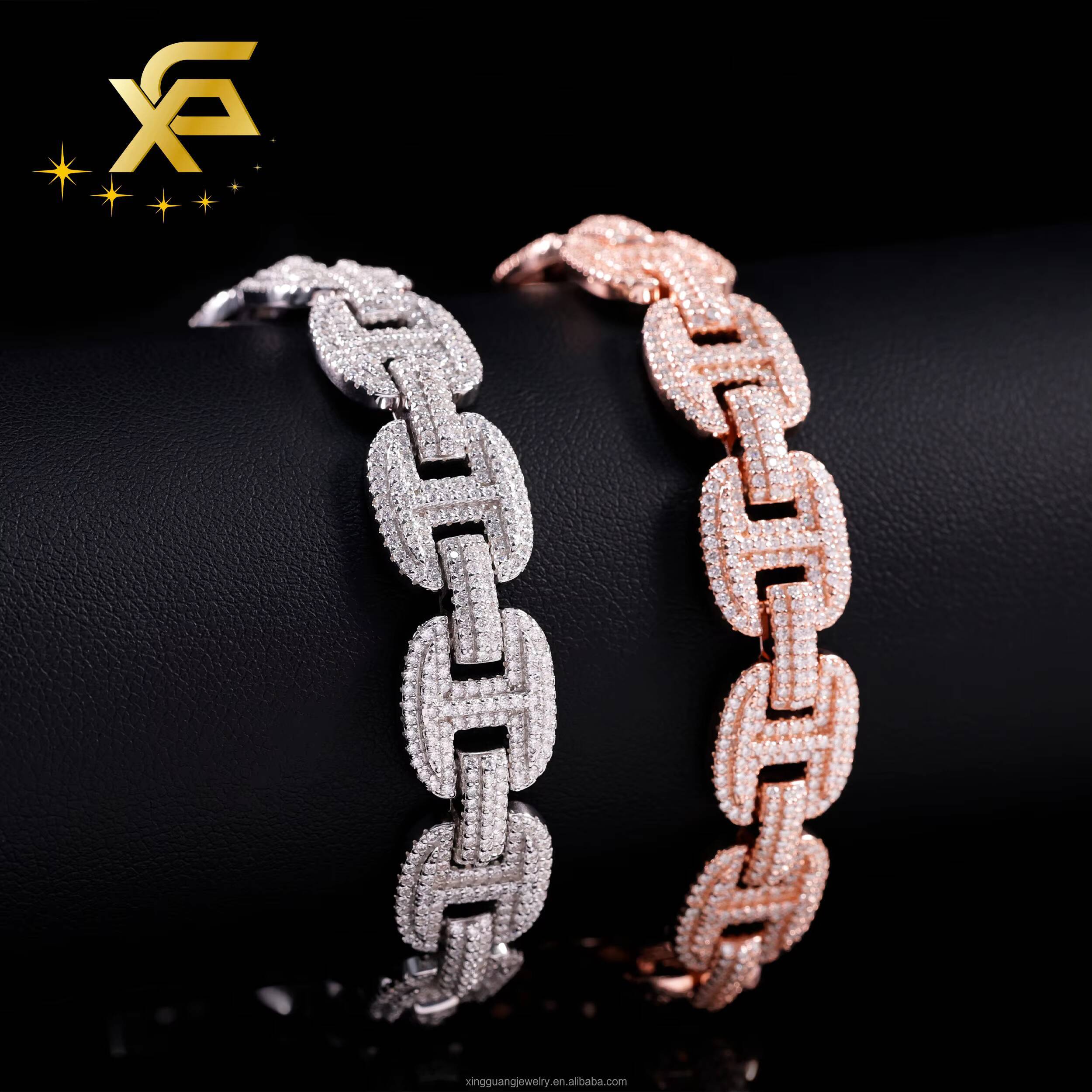 Hot Sale Pig Nose Style 925 Sterling Silver 12MM Men Women Jewelry Link Iced Out VVS Diamond Cuban Chain Moissanite Bracelet