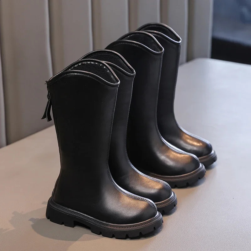 Autumn Winter Children High Boots for Girls Fashion Korean Style Anti-slippery Keep Warm Versatile Chic Leather Shoes 260916