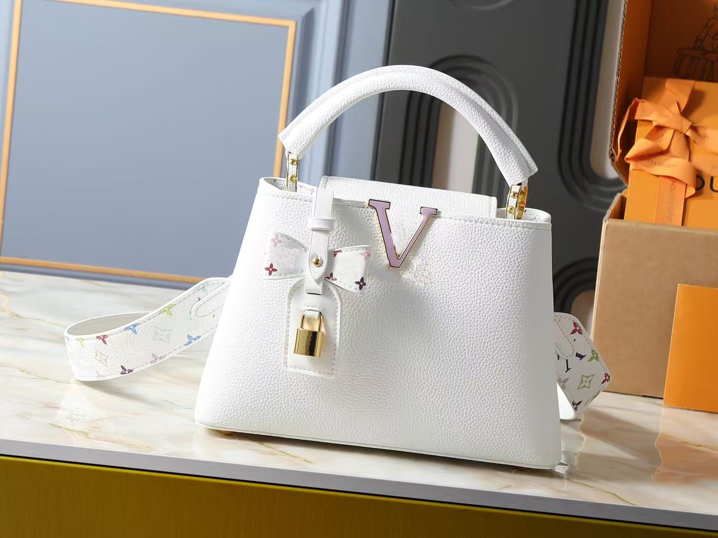 Designer Bag Women Fashion Tote Bag Colorful Printed Strap Bow Lock Design Top Fashion Bags Handle Shoulder Crossbody Bag High Quality Leather Ladie
