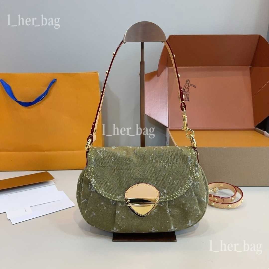 sunset vibe Cherry embroidered denim Green Retro jeans Womens Light blue designer bags Baguette Shoulder Bags NANO SP jean bag underarm purse flap c