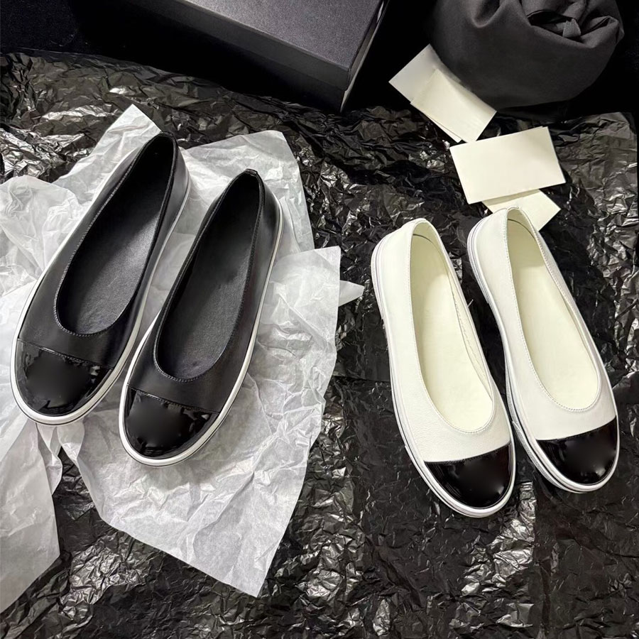 top quality new Fashion Patent leather Ballet flats shoes slip on loafers ballerina flats Boat shoes Luxury designer shoes womens Holiday shoes Blac