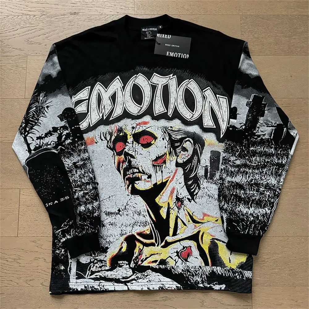 Mixed Emotions Long Sleeve Men Women Classic Trend High Street Full Printed Best Quality Crew Neck Hip Hop Oversized Tops Hot Sale Mixed Emotion Lon