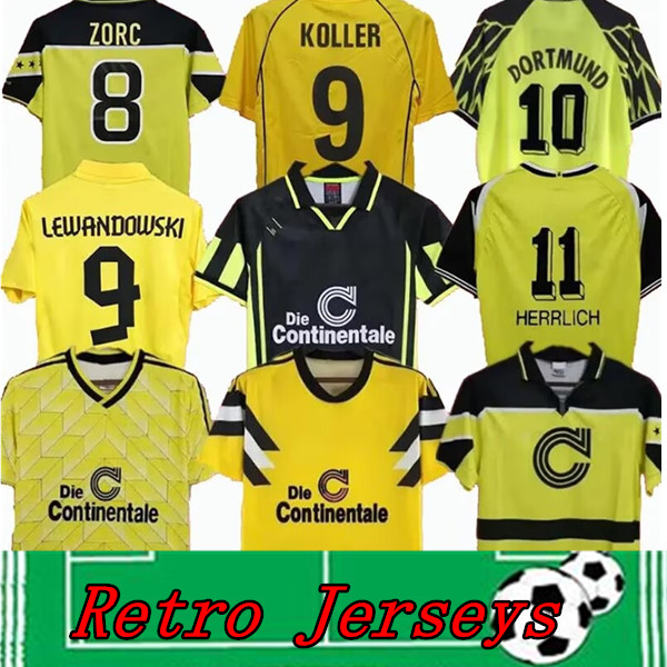 Rétro 98 99 01 02 Kit de maillots de football Dortmund 00 Chemises de football classiques pour hommes Lewandowski ROSICKY BOBIC KOLLER Manches co