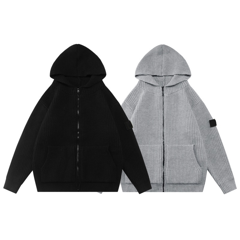 Men's Casual Retro Sweater Hooded Solid Embroidered Zipper Pull Street designer clothes men Padded Sweatshirt Unisex topstoney Hoodie Jacket SI