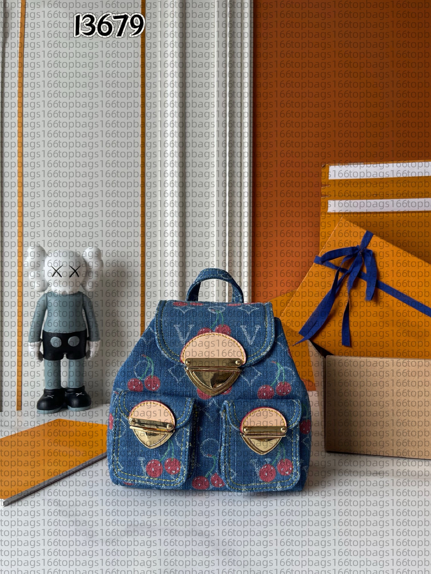 Bakcpacks Venice Blue denim with cherry print backpack tote bag Cowboy canvas design Designer shoulder crossbody package clutch handbag travel lugga