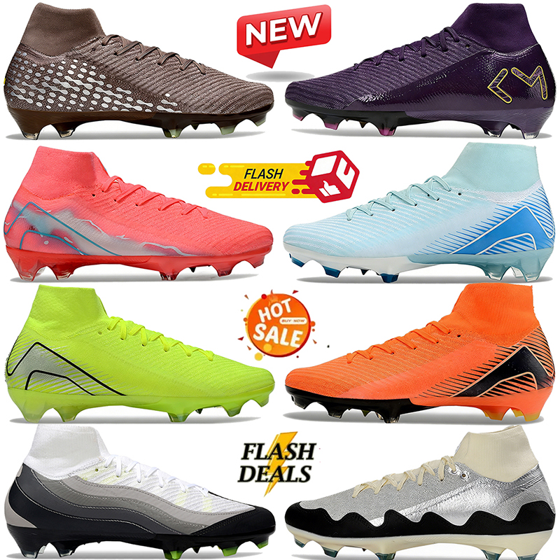 Designer football boots mens soccer cleats mercury Superfly 10 Elite FG High soccer shoes Blue Tint KM Purple womens Low sneakers Outdoor sports tra