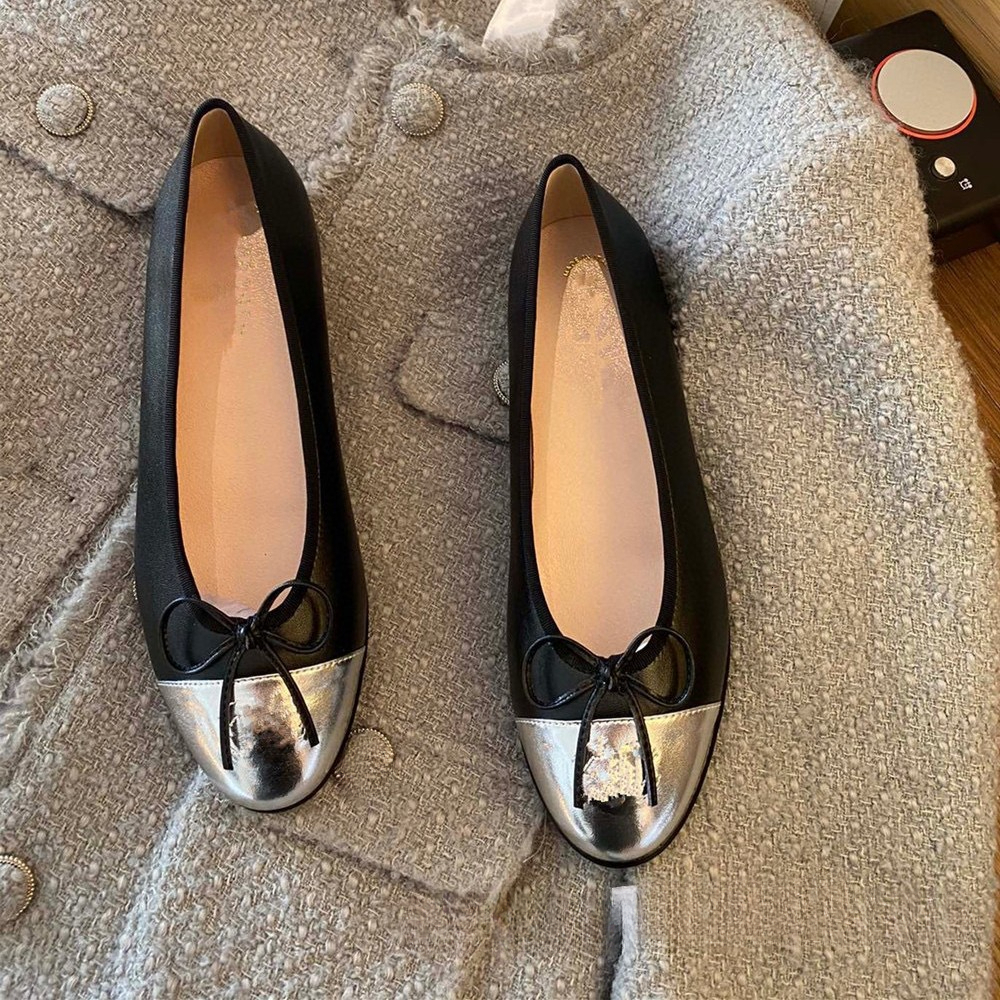 2026fashion new model Designer shoes new ballet shoes women s shoes genuine leather bow flat bottom light mouth color blocked round toe single shoe