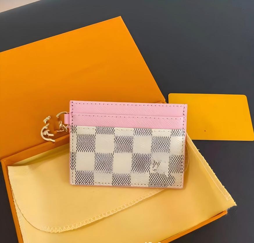 Designer Card Holder Wallet Short Case Purse Quality Pouch Quilted Genuine Leather Womens Men Purses Mens Key Ring Credit Coin Clutch Mini Bag Brown