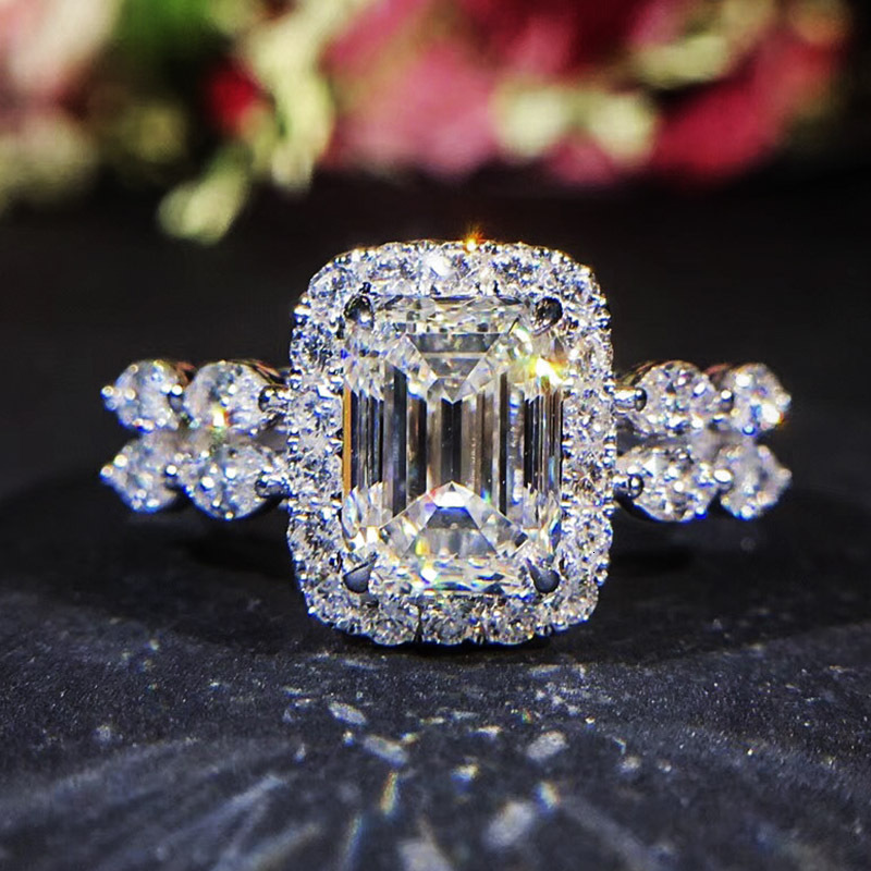 Light Luxury Ring European American New Crystal Marquise-Shaped Rectangular Engagement And Wedding Ring For Women Niche Gift