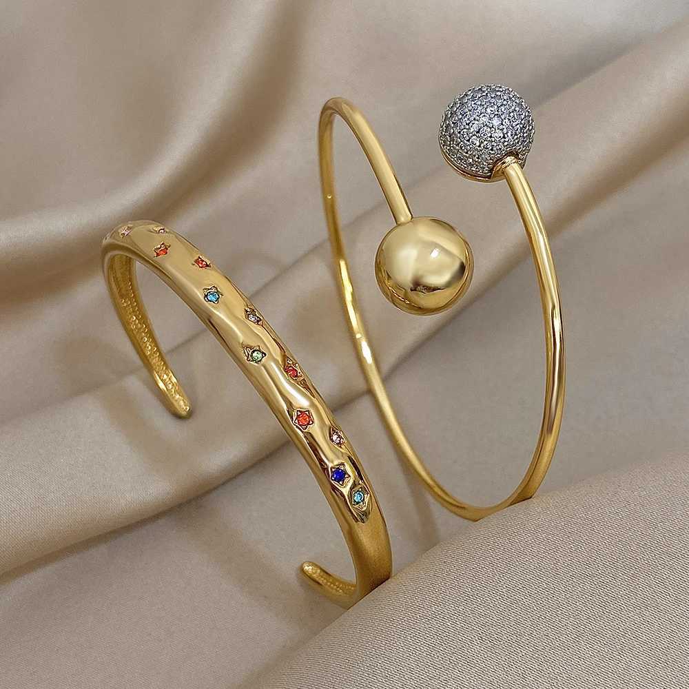 Star Inlaid Colored Small Synthetic Cubic Zirconia Stainless Steel Open Cuff Bangles Luxurious Gorgeous Wrist Jewelry H260323-image-1098772407