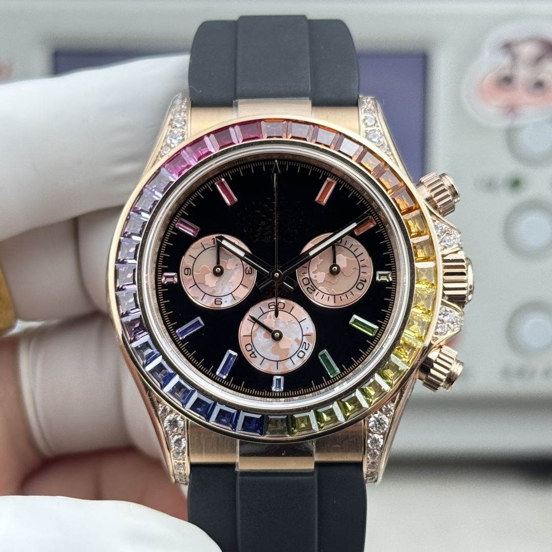 Rainbow diamond ring Dayton designer mens watch rubber strap silver stainless steel watch holder waterproof king wristwatch-image-1099611107
