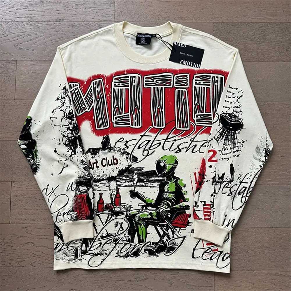 Mixed Emotions Long Sleeve Men Women Classic Trend High Street Full Printed Best Quality Crew Neck Hip Hop Oversized Tops Hot Sale Mixed Emotion Lon