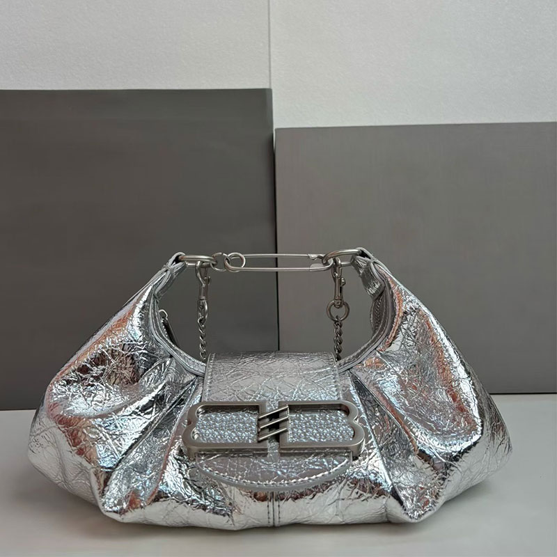 Designer Shoulder Bags Motorcycle Bag Black Crinkled Leather Bag Crossbody Metallic Dumplings package handbag Leather Womens Hobo bags Luxury Purse