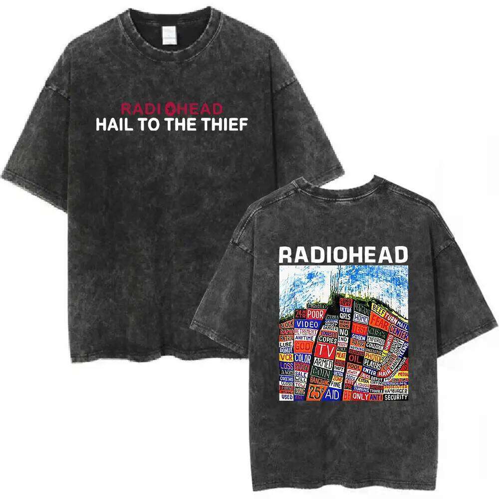 Radiohead Rock Band Washed Cotton Men's Hip-hop Music Fashionable Short Sleeved Summer Oversized T-shirt 26H0323