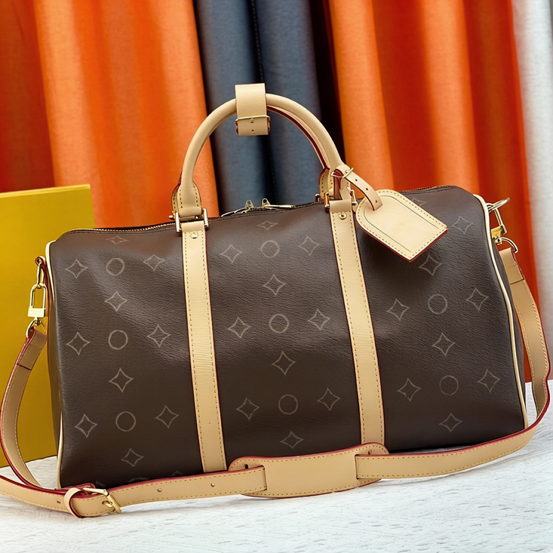 Sacs Duffel Designer Sac à main Kepall 50 Femmes Hommes Classica Toile Cuir Grande capacité Valise Sac à bandoulière Fourre-tout de luxe Fermetur