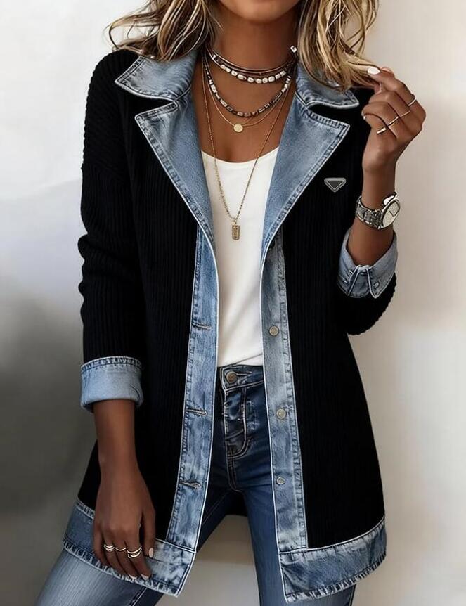 designer jacket women Corduroy patchwork jeans jackets long sleeve denim coats spring womens coat RADA286