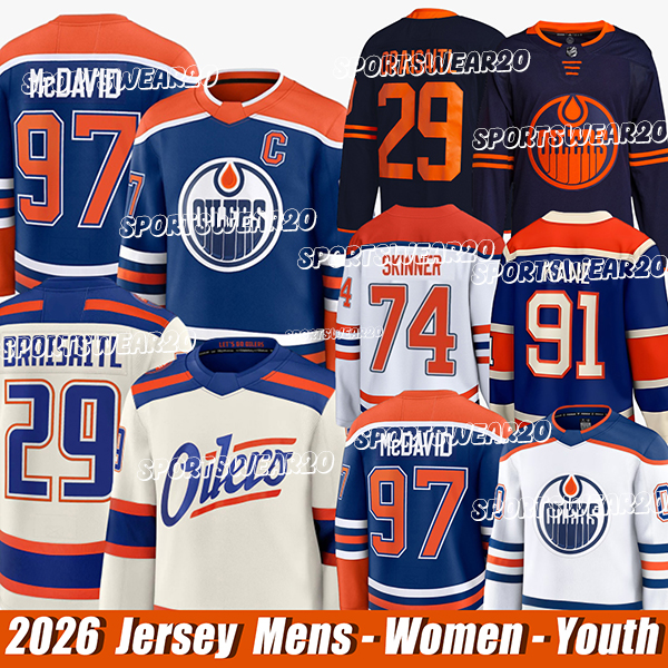 #97 Connors McDavids Jersey Edmonton Hockey Jersey Oilers Jersey #29 Leon Draisaitl #18 Zach Hyman #2 Evan Bouchard #74 Stuart Skinner Jersey-image-928605364