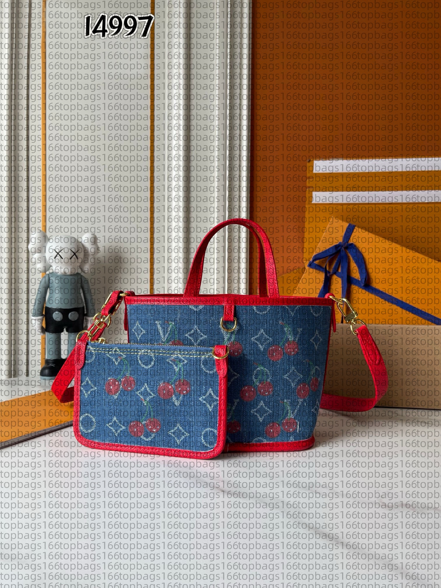 Blue denim with cherry print tote bag N F shopping package clutch handbag Ne ver full Out BB shoulder crossbody package wallet purse evening bags wa