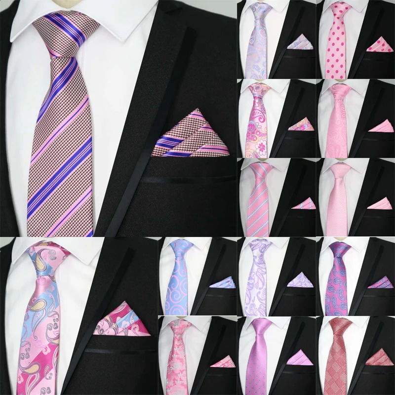 Roze Kleur Stropdas Set 8 CM Heren Stropdas Stropdassen Sets Voor Man Bloemen Dot Strepen Jacquard Das Stropdas Business Party Corbatas 260323