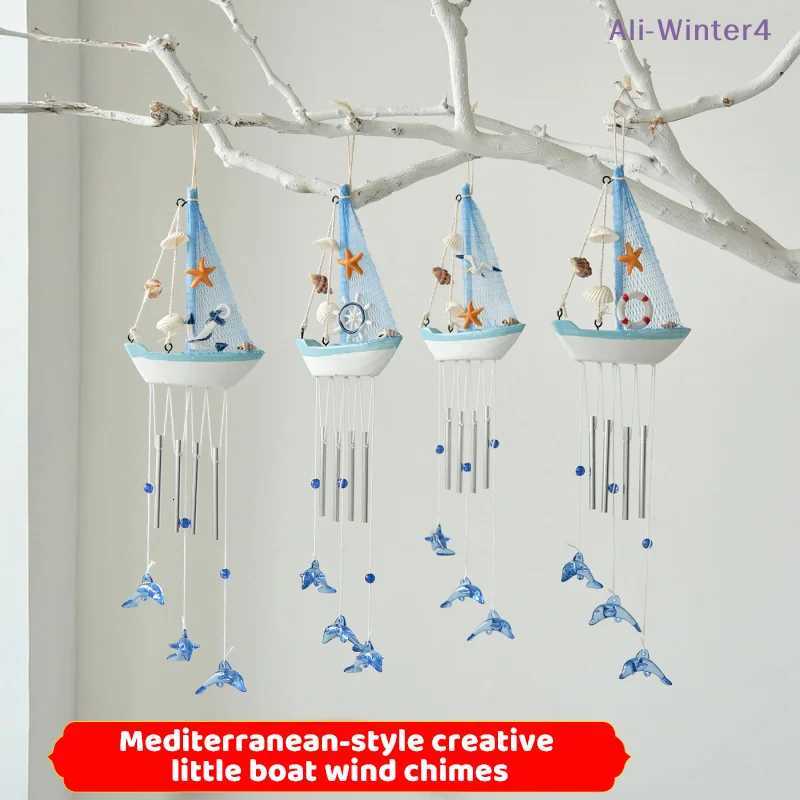 Mediterranean Style Creative Wind Chimes Small Boats Sailboat Decorations Wooden Sailboat Models And Hanging Ornaments H260323 M260328-image-1099406306