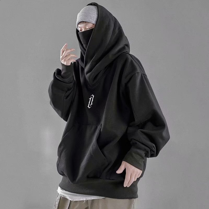 Hooded high collar sweater mens spring and autumn loose high street hip hop sweater coat 240806
