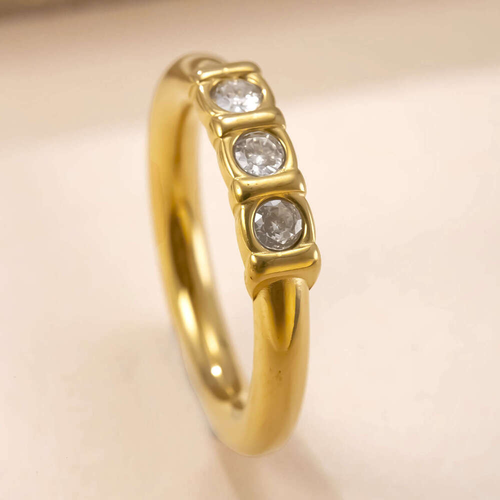 Popular in Japan and Korea titanium jewelry 4mm micro-inlaid diamond plain high-end simple 925 Sterling Silver 14K Gold ring wholesale factory