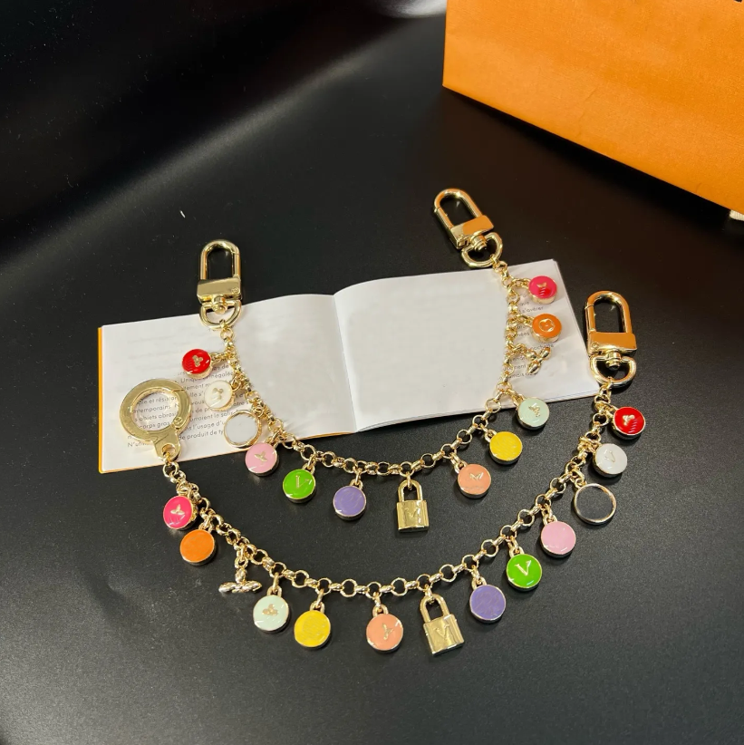 Luxury metal colorful disks Paris V Confetti Chain Bag Charm chain Flowers designer classic gold keychain Snap fastener Women keychain signature sty