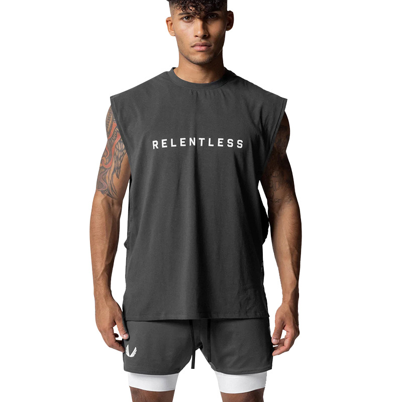 Men's Cotton Tank Top Printed Sleeveless Muscle Shirt Gym Fitness Bodybuilding Singlet Summer Casual Workout Training Sportswear Vest