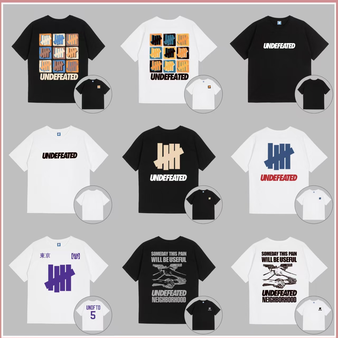 Men's Undefeated T-Shirts designer Mens T-shirt Loose Trendy Brand Undefeated Five-bar Double Yarn Popular Casual Cotton Couples Oversized T-image-1098906899